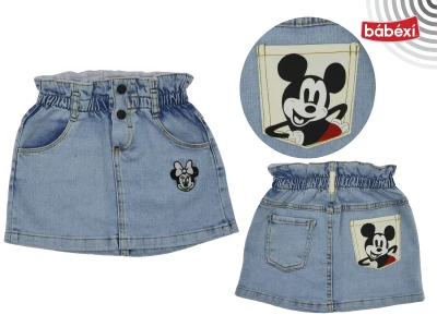 Arka Cep Mickey Baskılı Kız Kot Etek