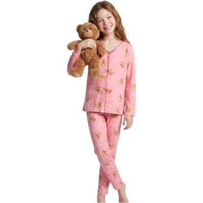Ayı Desenli Fiyonklu Pijama Takım