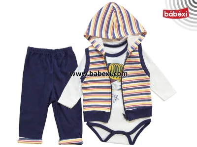 Balık Nakışlı Yelekli Bebe Takım