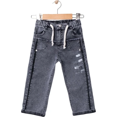 Barcode Print Denim Pants