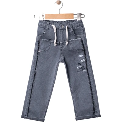 Barcode Print Denim Pants
