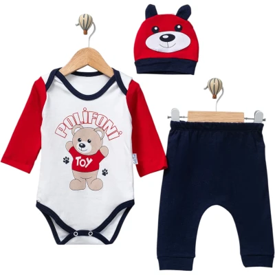Printed Teddy Bear 3-Piece Bodysuit Set