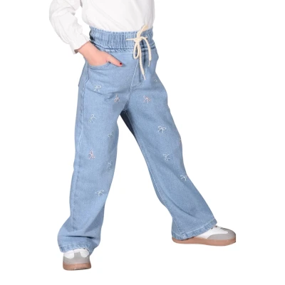 Ribbon Cotton Denim Palazzo Trousers 2Y-6Y
