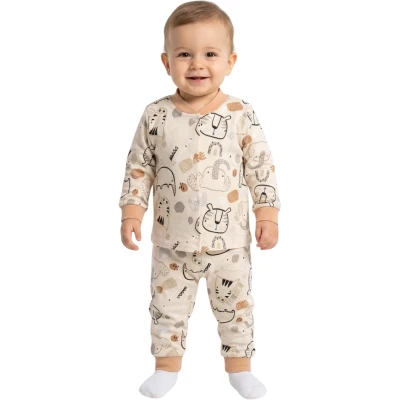 Bej Kaplan Çıtçıtlı Pijama