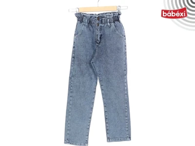 Bel Fırfırlı Paça Lastikli Kız Kot Pantolon