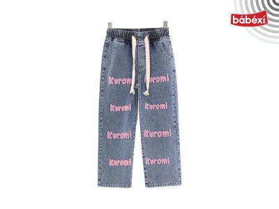 Elastic Waist Straight Leg Kuromi Embroidered Pants