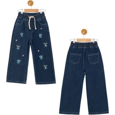 Girls' Trousers with Elastic Waist and Stitch Embroidery