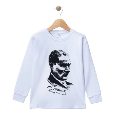Beyaz Atatürk Baskılı Uzun Kol Sweat