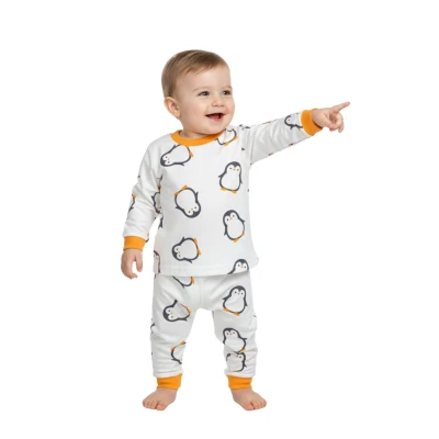 Bisiklet Yaka Pijama Turuncu Penguen Uni