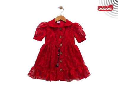 Boydan Düğmeli Bebe Yaka Elbise