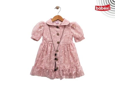 Boydan Düğmeli Bebe Yaka Elbise