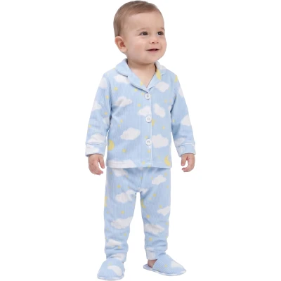Bulutlu Mavi Terlikli Erkek 3'lü Pijama Takımı 12 Ay - 3 Yaş