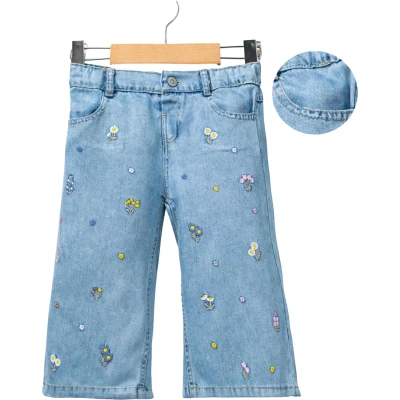 Flower-embroidered Denim Pants