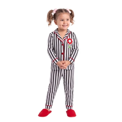Çiçek Süzeneli Terlik Yaka Pijama Takımı