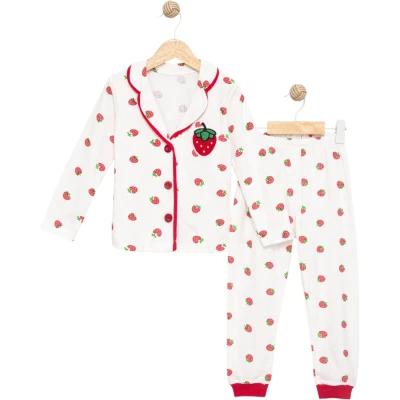 Çilekli Süzeneli Yakalı Pijama Takım