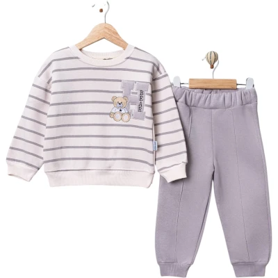 Striped Print "H" Embroidered Boys' Set