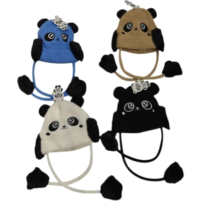 Çocuk Panda Figürlü Oynar Kulaklı Soft Bere