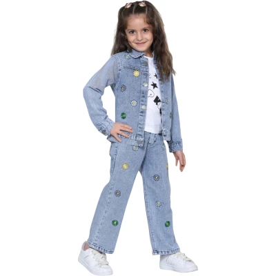 Cotton 3'lü Çiçekli Takım Blue Rock