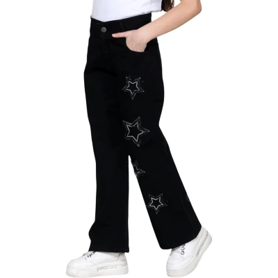 Cotton Palazzo Left Leg Star Black