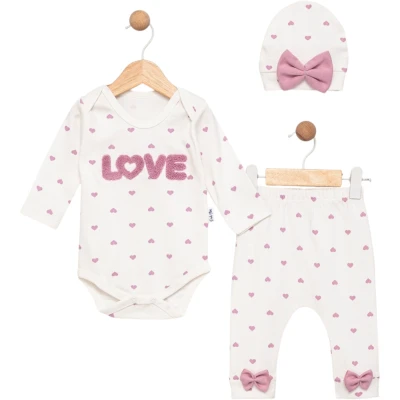 Printed Heart-Print 3p Bodysuit Set