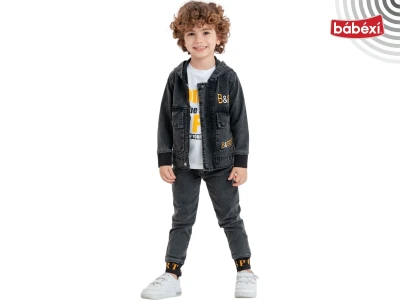 Boys Denim Jacket Three-Piece Set with T-Shirt