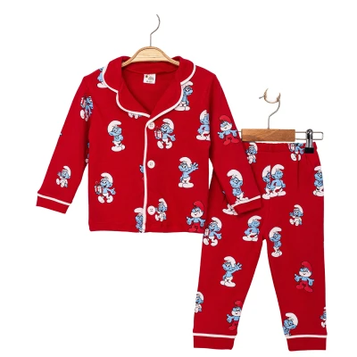 Erkek Şirinler Uzun Kollu Pijama Takım