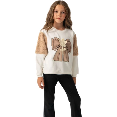 Fiyonk Baskılı Hasır Çiçek Sweatshirt
