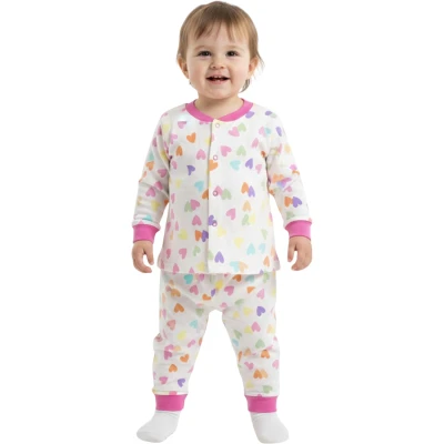 Fuşya Kalpli Çıtçıtlı Pijama