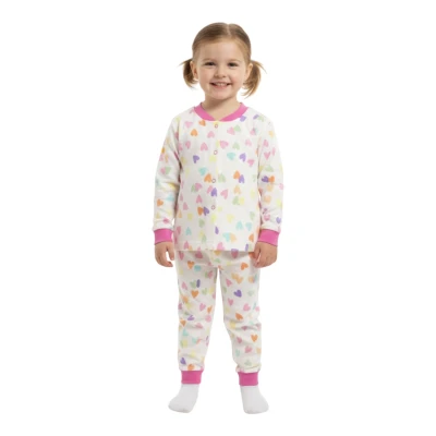 Fuşya Kalpli Çıtçıtlı Pijama