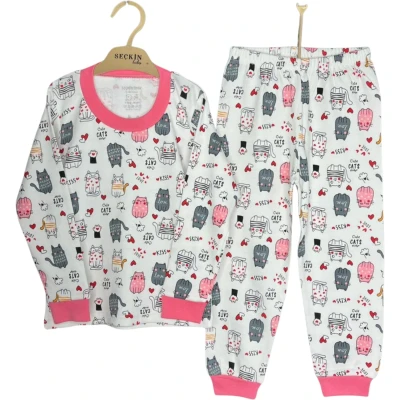 Fuşya Kedi Bisiklet Yaka Pijama