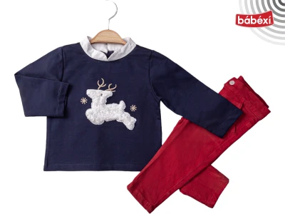 Deer embroidered sweatshirt pants 2-Piece set