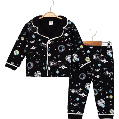 Gezegen Baskılı Uzun Kollu Pijama Takım