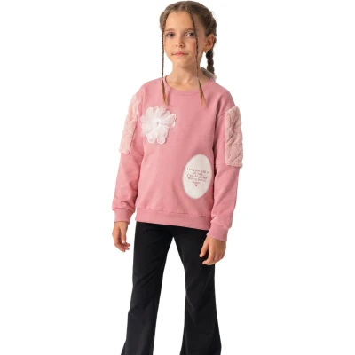 Göğüs Papatya Taşlı Sweatshirt