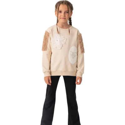 Göğüs Papatya Taşlı Sweatshirt