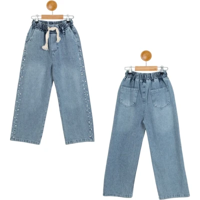 Pearl-Detail Girls Denim Pants