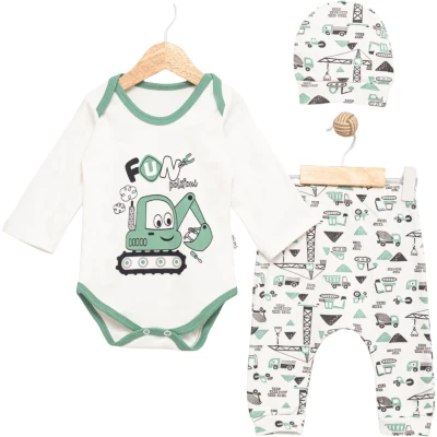 Construction Vehicle Print Printed 3-Piece Bodysuit Set