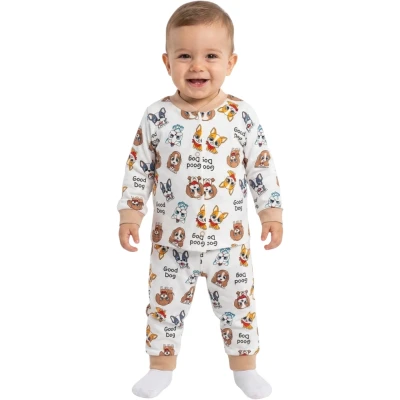 Kahve Köpek Çıtçıtlı Pijama