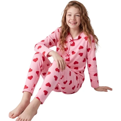Kalp Desenli Fiyonklu Pijama Takım