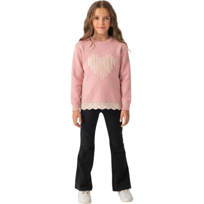Kalp Hasır Nakış Sweatshirt