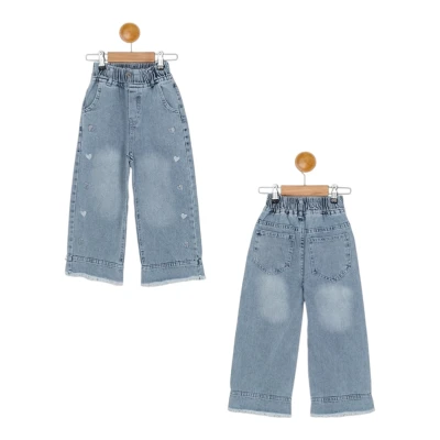 Heart Embroidered Denim Pants