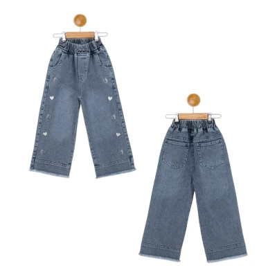Heart-Embroidered Denim Trousers