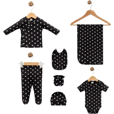 Heart-print with blanket 7 piece newborn set set