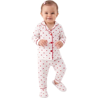 Heart Slipper Print Collar Pajama Set