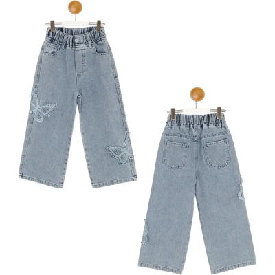 Butterfly-Print Patterned Girls Denim Pants