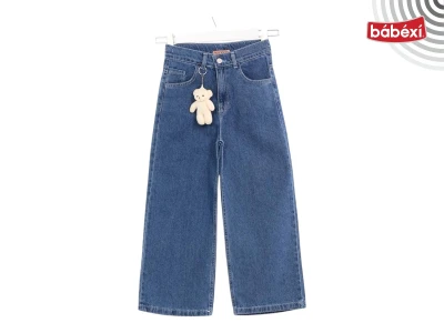 Belted Straight-leg Leg Bear-print Girls Denim