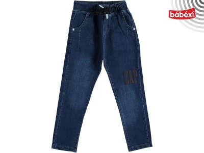 Belted Elastic Waist Printed Denim Pants