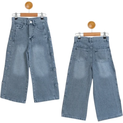 Kemerli Nakışlı Kız Kot Pantolon
