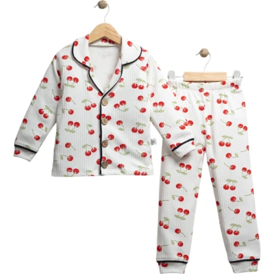Kiraz Baskılı Biyeli Pijama Takımı
