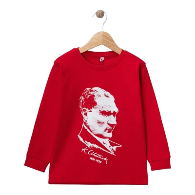Kırmızı Atatürk Baskılı Uzun Kol Sweat
