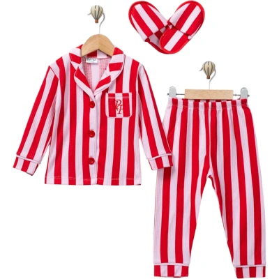 Kirmızı Pembe Terlikli Yakalı Pijama Takım 12 Ay - 3 Yaş